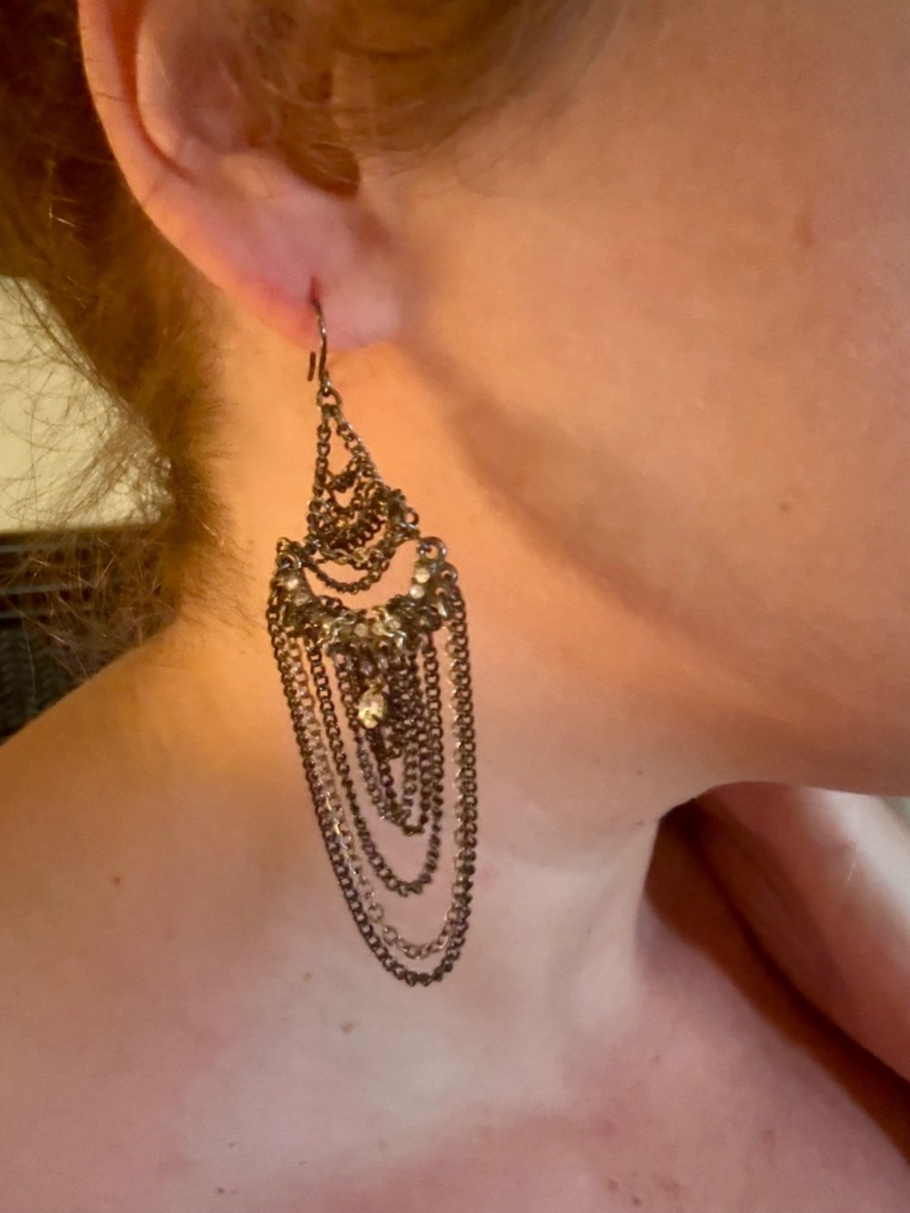 GUESS Black & Silver Chandelier Chain Drop Earrings - Picture 3 of 3